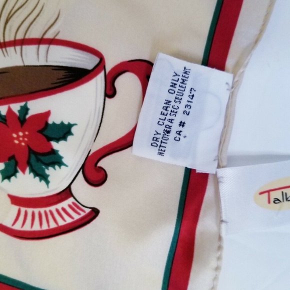 Talbot's 100% Silk Christmas Coffee Mug Bandana Square Scarf 22" x 22" EC - Picture 4 of 7